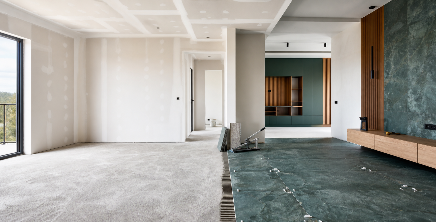 Moderner Innenausbau mit Trockenbau und Fliesenarbeiten