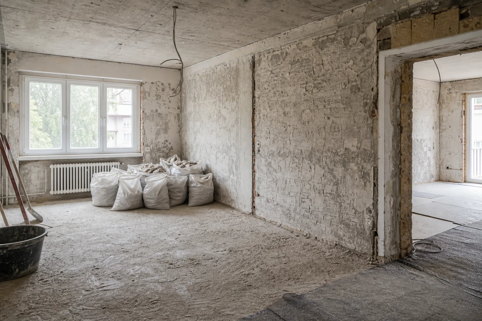 Abriss und Entkernung mit RÃ¼ckbau, sortierter Baustelle und vorbereiteten InnenrÃ¤umen